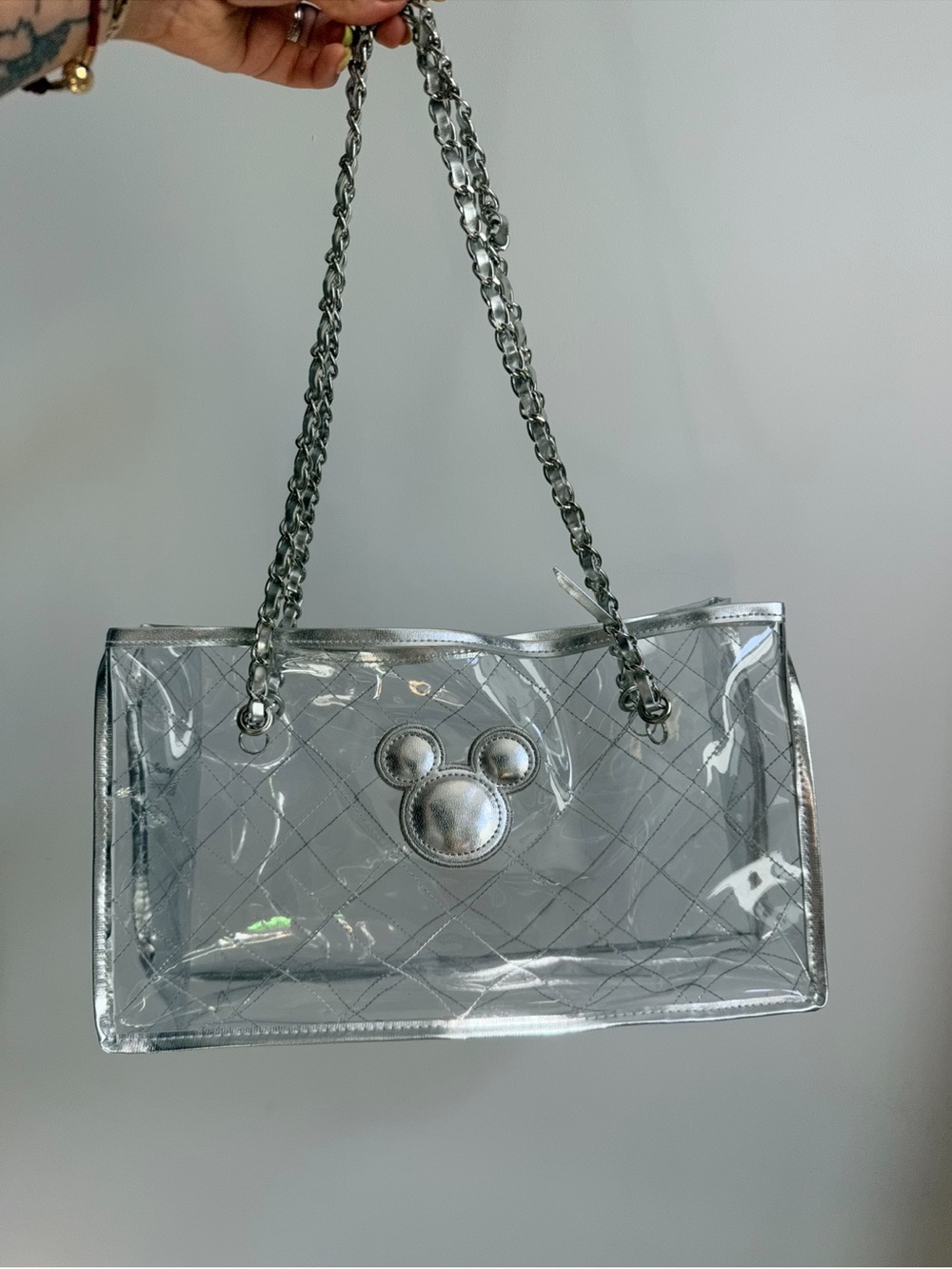Disney Japan vintage Y2K Silver Clear Tote with Chain Straps - Picture 2 of 3